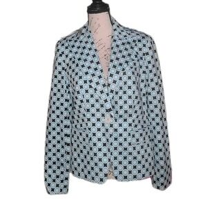 Valerie Stevens Womens Blazer Size 4 Retro Mod Blue Black White Circle Print‎